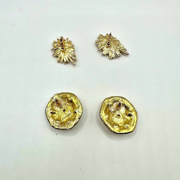 Mixed Lot of 2 Earrings Gold Starburst and Faux Pearl Round Embellished Retro - Picture 6 of 7